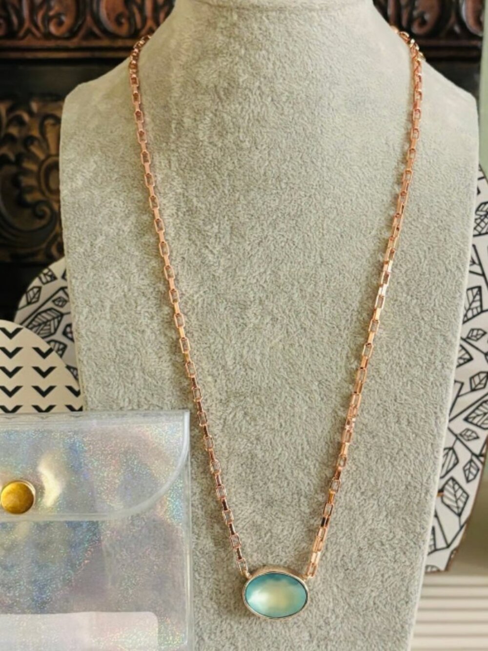 Bar by Alexa Rae Bali Necklace - Light Rose Gold Aqua Silk
